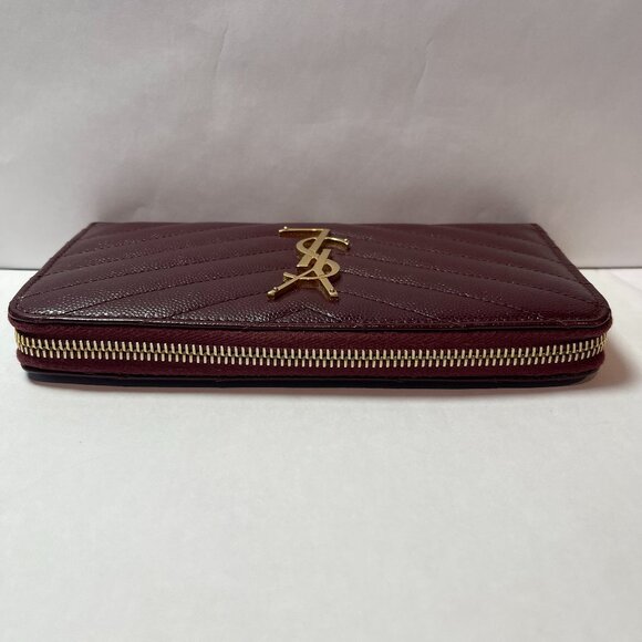 YSL Yves Saint Cassandre Matelasse Zip Around Wallet, Burgundy - Preowned - Picture 6 of 14